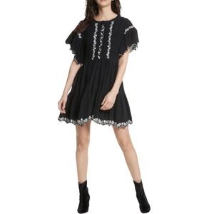 FREE PEOPLE Black Santiago Cotton Babydoll Dress-XS